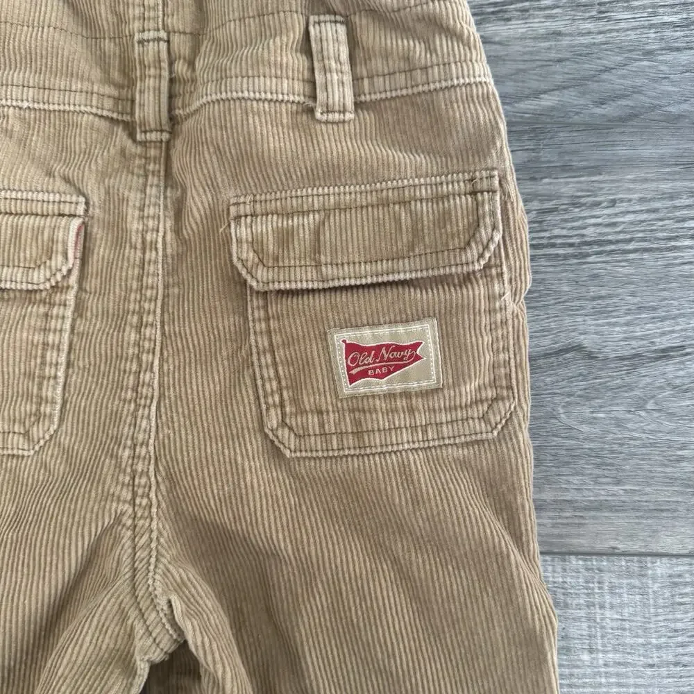 Vtg Y2K Old Navy Brown Tan Corduroy Overalls size 12-18 Months Carpenter Snap